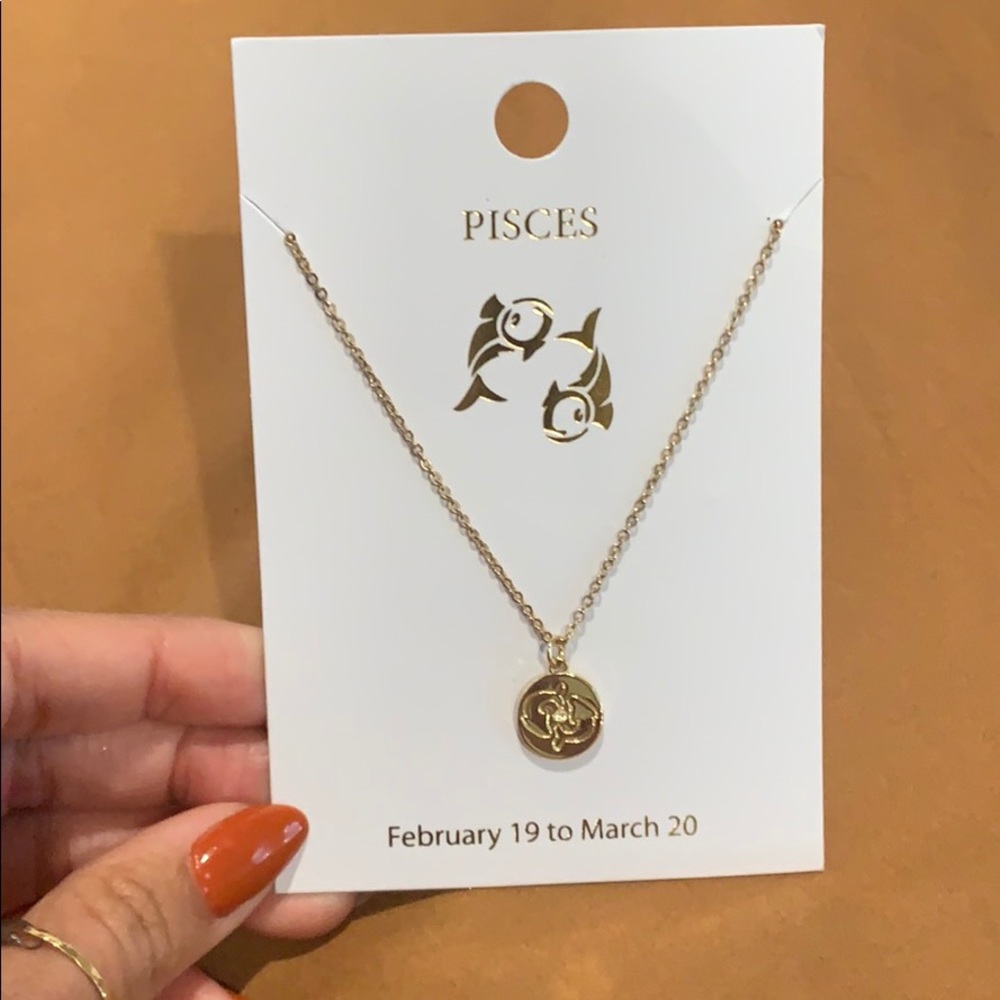 Pisces Gold Pendant Necklace with fake Diamond